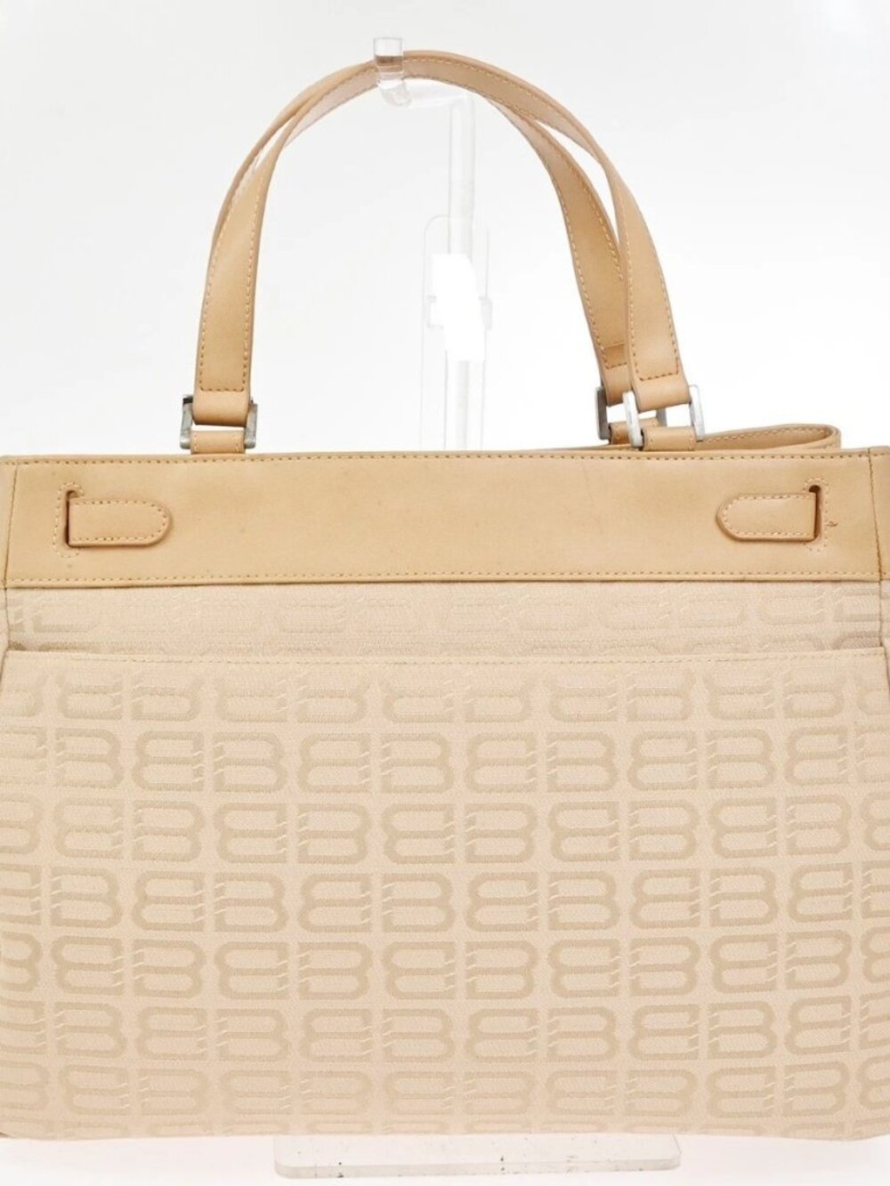 BALENCIAGA Logo BB Pattern Hand Tote Bag Canvas Leather Beige SHW - Picture 3 of 16